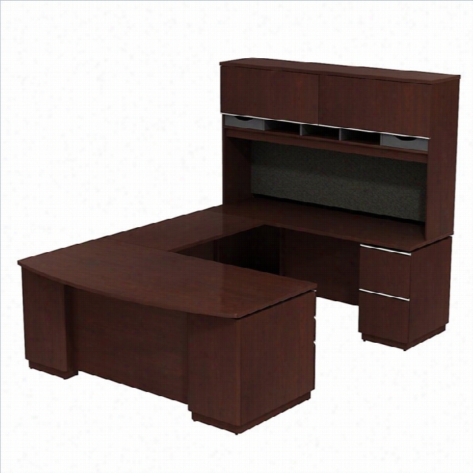 Bush Bbf Mliano2 72 Right U-shaped Ddesk With Hutch In Harveest Cherry