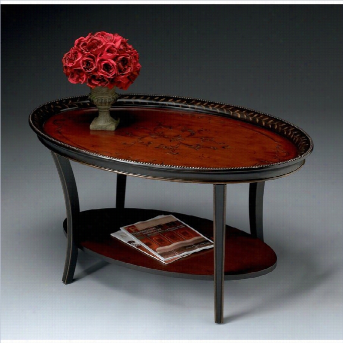Butler Specialty Oval Cocktail Table In Traditoinal Red Ad Black Finish