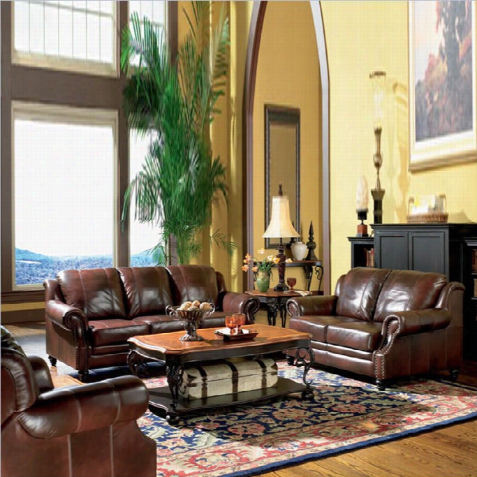 Coaster Princeton 3 Piece Leather Sofa Livin Groom Set In Brown