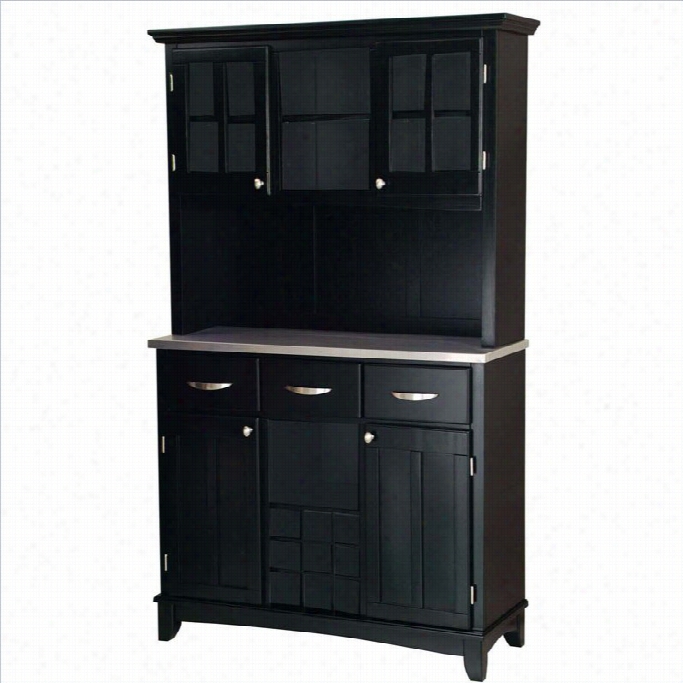 Home Styless 3 Drawer Black Forest Buffet With Stainless Steel  Top And Hutch