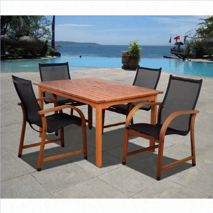 International Home Bahamas 5 Piece Wood Patio Dining Set In Eucalyptus