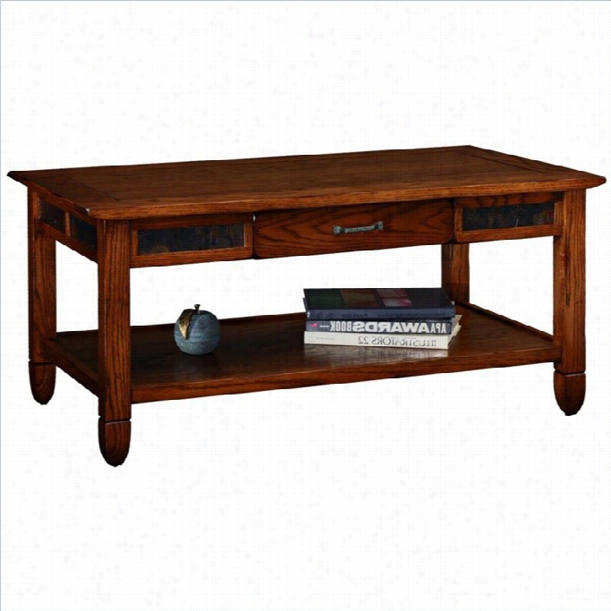 Leick Furnitur Eslatestone Storage Coffee Table In A Rustiic Oak Finish