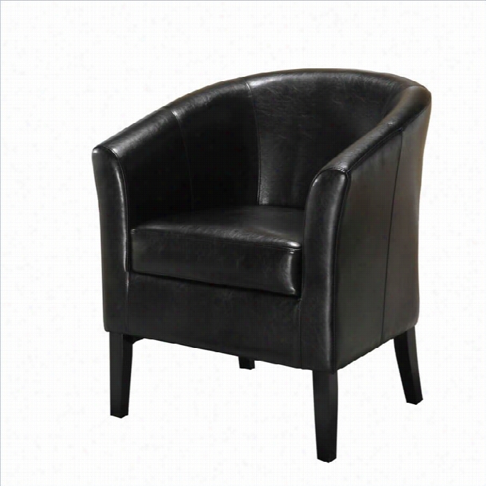 Linon Simoj Faux Leather Barrel Accent Chair In Black