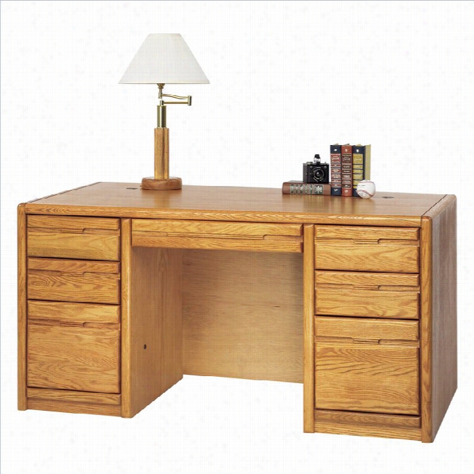 Martin Furniture Contemporary 60 Double Pedestal Desk In Medium Oak