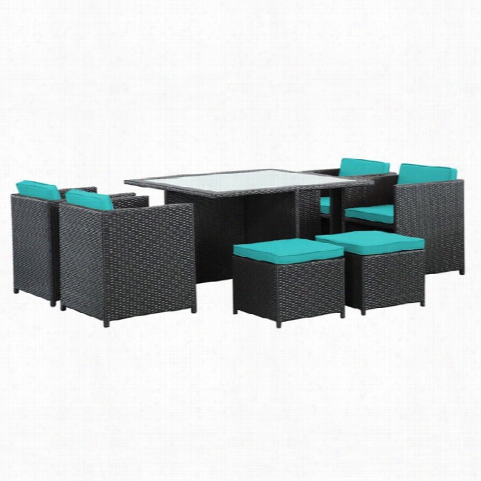 Modway Invers E9 Piece Outdoor  Dining Set  In Espresso And Turquoise