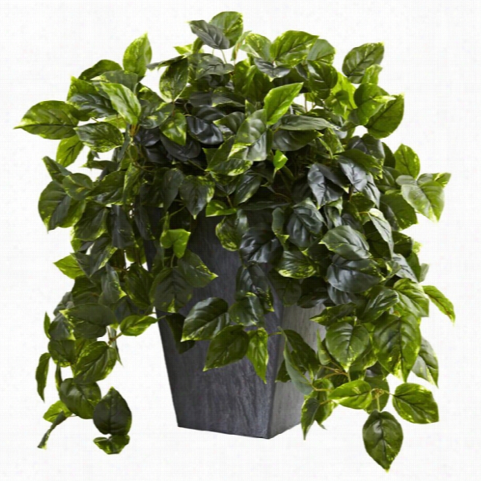 Nearly Naturla Ahnging Pothos And Slate Planter Uv Resistat (outdoor)