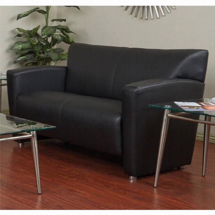 Office Star Faux Leather Loveseat In Black And Silver