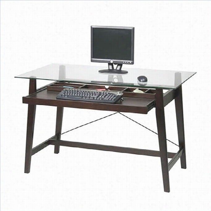 Office Star Tribeca Computer Desk In Glass Top And Espresso Base