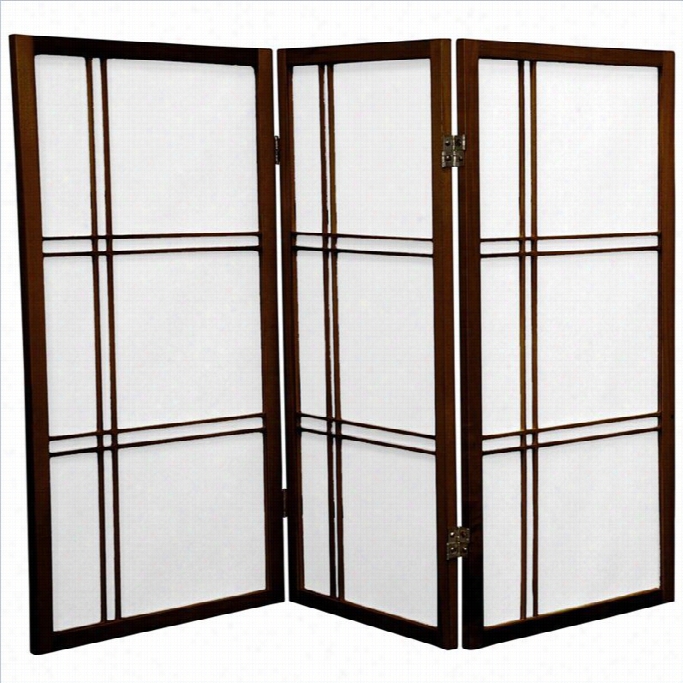 Oriental Furniture 3' Tall Shoji Screen With 3 Panel In Walnut