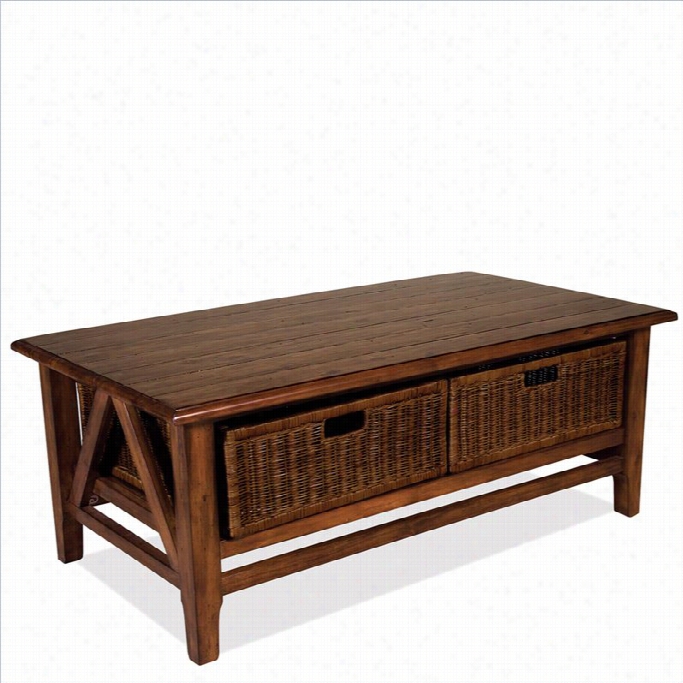 Riverside Furniture Claremont Rectangular Cocktail Table With 2 Baskets In Toffee