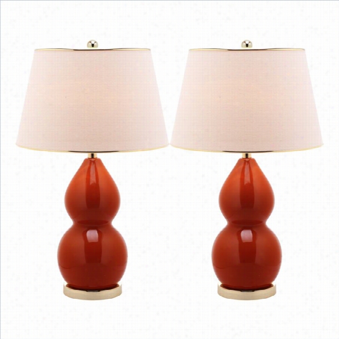 Safavieh Jill Doublee- Gourd Ceramic Lamp In Blood Orange (set Of 2)