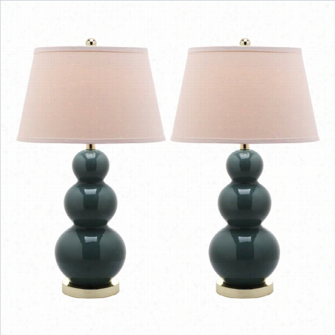 Safavieh Pamela Triple  Gourd Ceramic Lamp In Marine Blue (set Of 2)