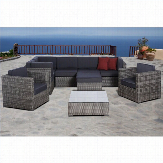 Southampton 9 Pc Wciker Seating Set With Grey Cushions In Grey