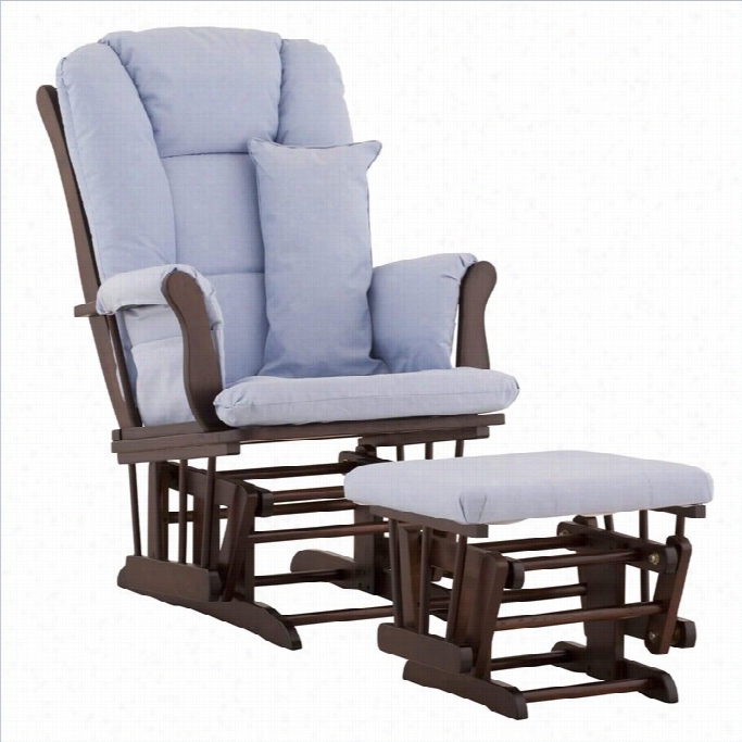 Stork Craft Tuscayn Glider And Ottoman In Espresso With Blue Cushions