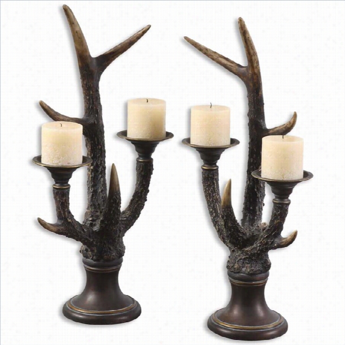 Uttermost Stag Horn Candleholder Iin Burnised Bone Iivvory (set Of 2 )