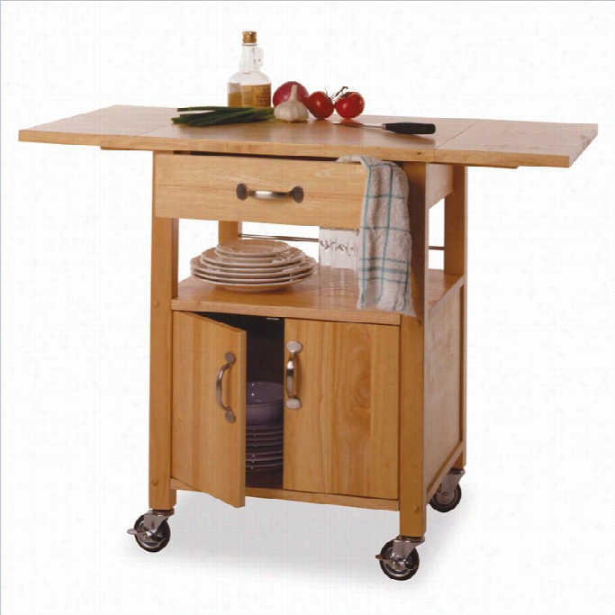 Winsome Butcher Block Kitchen Cart With Drop Leaf In Natural Finish