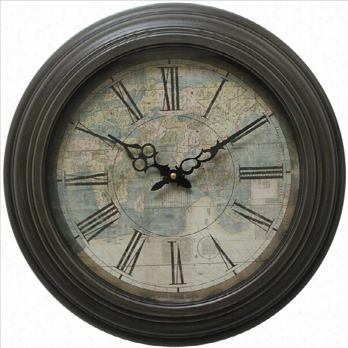 Yosemite Circular I Ron Wall Clock With Map Rint  And  Black Iron Frame
