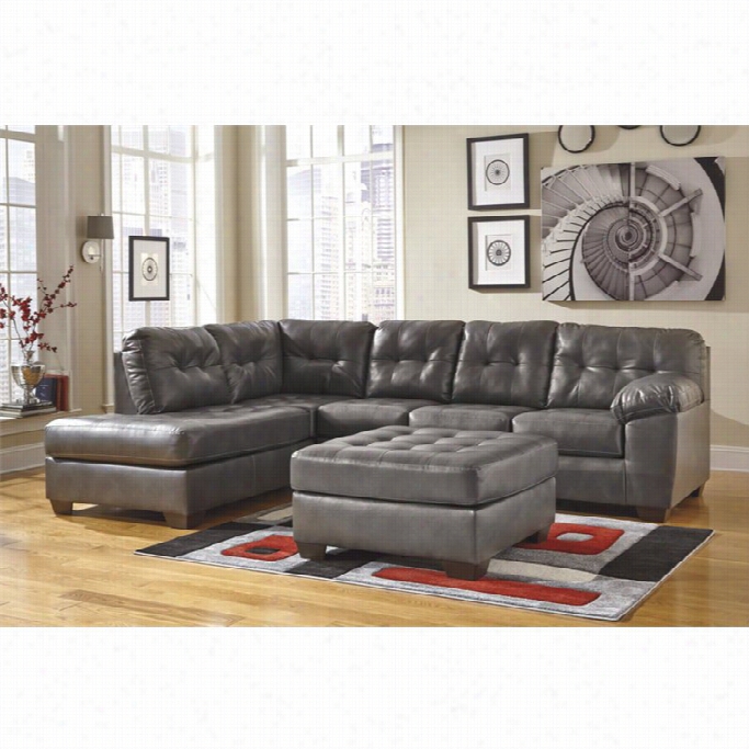 Ashley  Alliston Left Ch Aise Leather Sectional With Ottoman In Gray