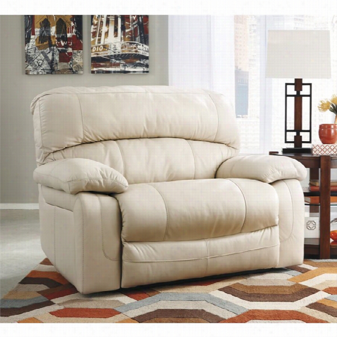 Ashley Damacio Leather Zero Wall Power Wide Recliner In Cream