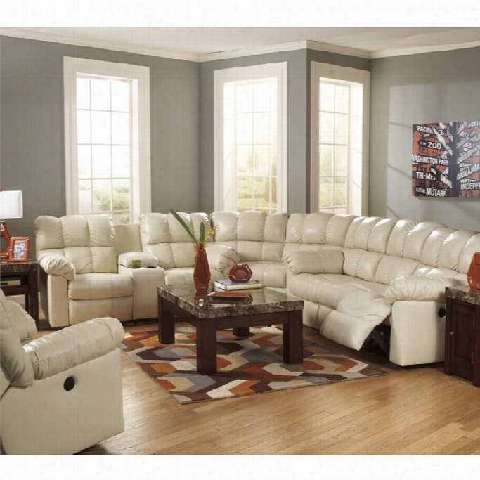 Ashly Furniture Kennard  Leather Power Reclining Sectional In Cream