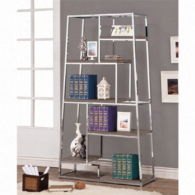 Coaster Clntemporary Chrome Bookcase In Da Rk Gr Ey