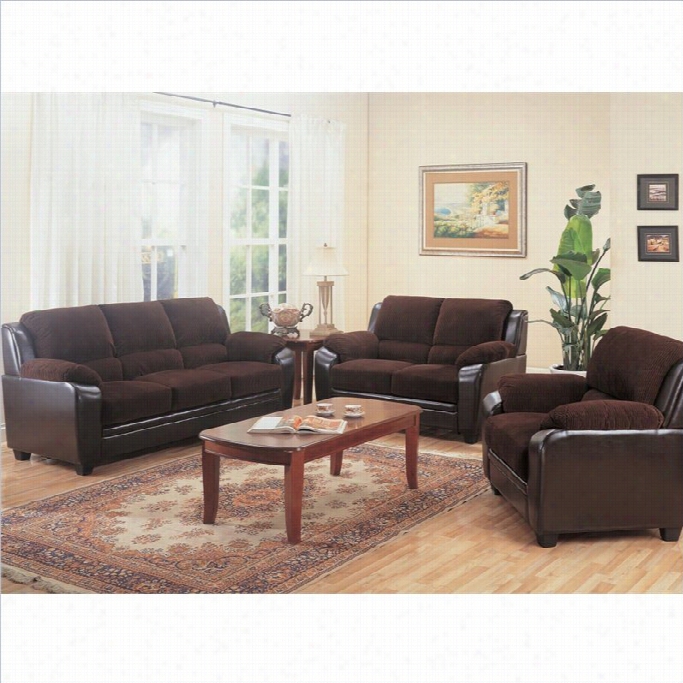 Coaster Monika 3 Piece Stationary Sofa Set In Chocolate