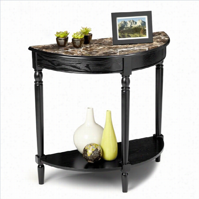 Convenience Concepts Faux Marble Demilune Console Table In Black