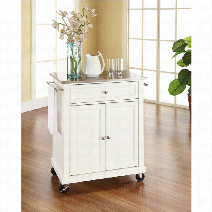 Croley Furniture Stainless Syeeel Top Kittchen Cart N White