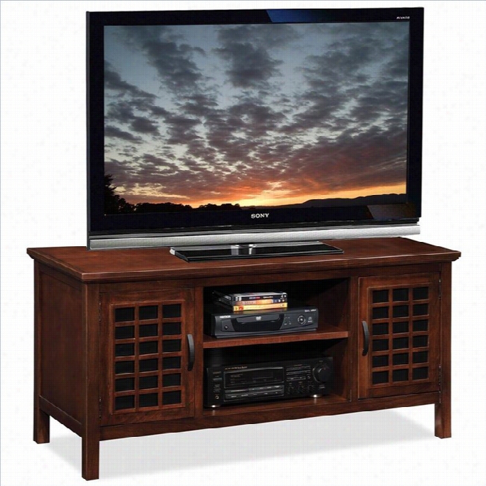 Leick Furniture 50 Grid Tv Consolle With Black Glass In Cherry