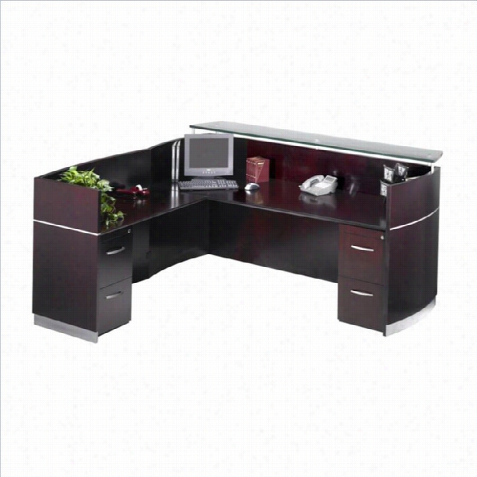 Mayline Napoli L-shaped 4 Drawer Reception Desk In Mahogany