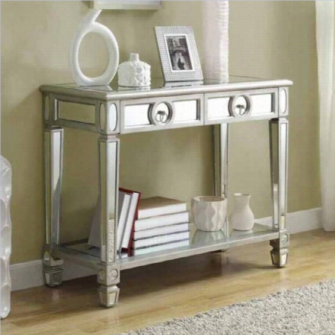 Monarch 38 Sofa Console Table In Mirrored Finish With 2 Drawers