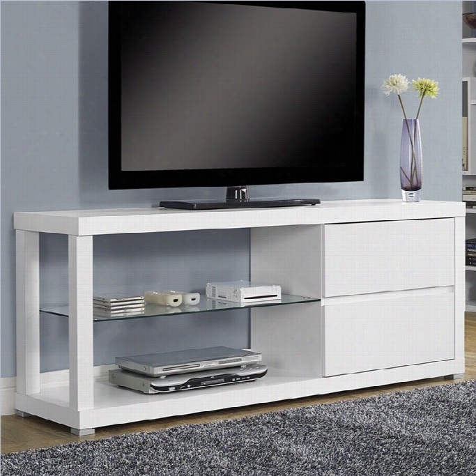 Monarch 60 Tv Consoe In White With Tempered Glass