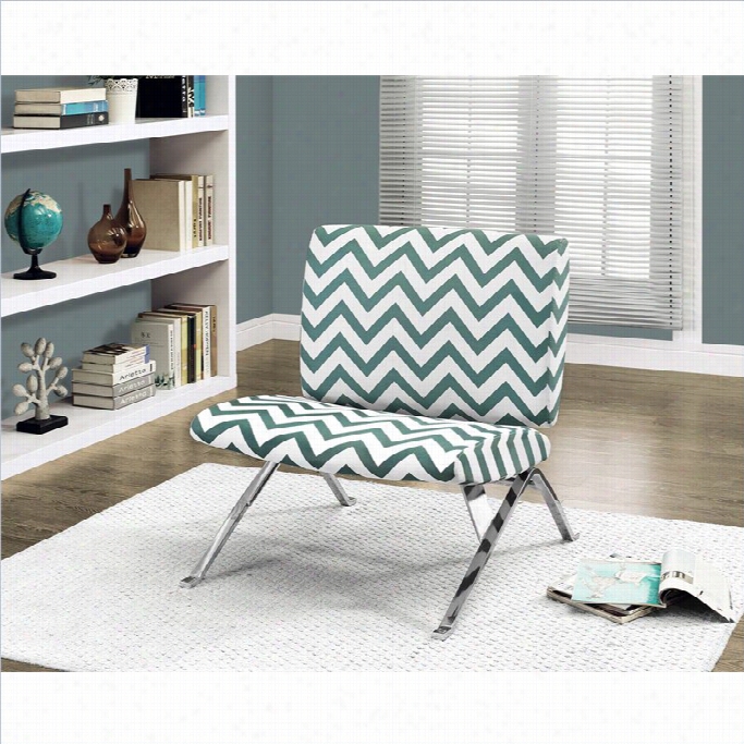 Monarch Chevron Fabric Accent Chair With Chrome Metal In Teal