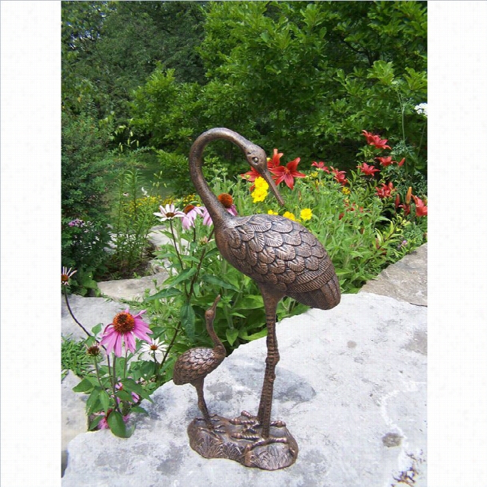 Oakland Living Nurturign Cast Iron Cranes Statue In Antique Bronze