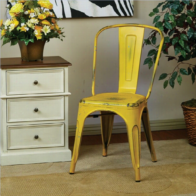 Officet Ar Bristow Metaldining Chair In Antiquee Yellow-set Of 2