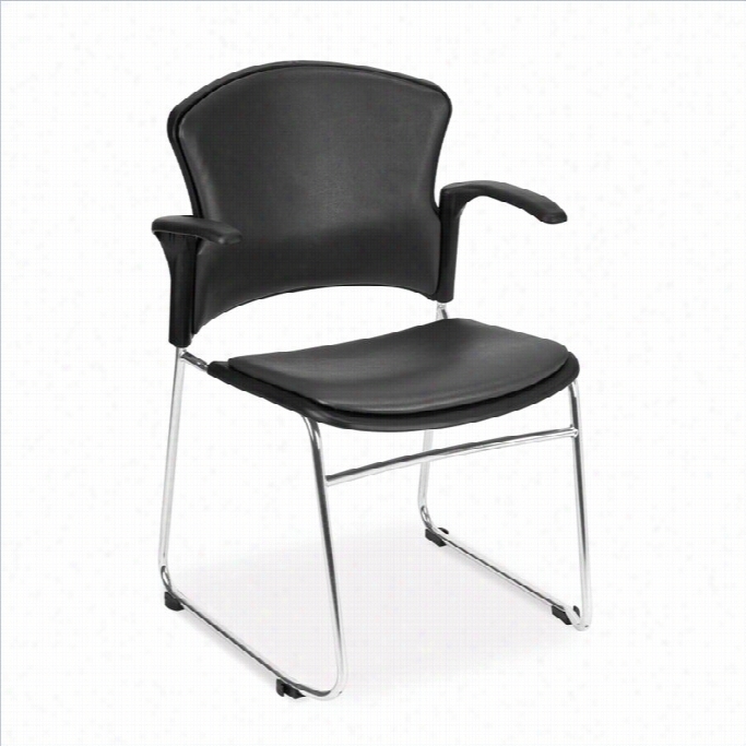 Ofm Multi-use Vinyl Seat And B Ack Stacker With Arms In Charcoal