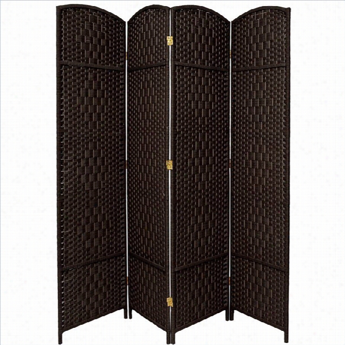 Oriental Diamond Weave Room Divider With 4 Panel In Black