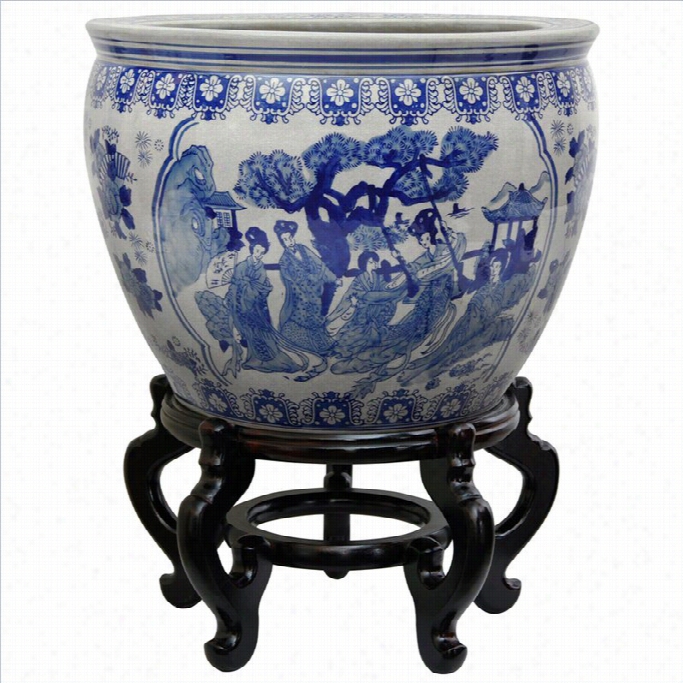 Oriental Furniture Ladeis Fishbowl In Blue And White