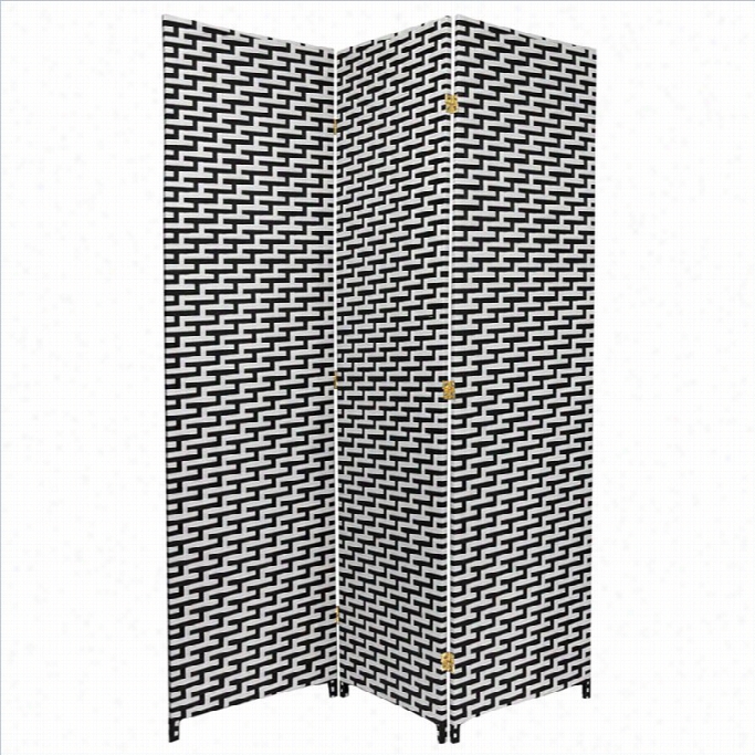 Oriental Woven Fibrr Roo Divider With 3 Panell In Black And White