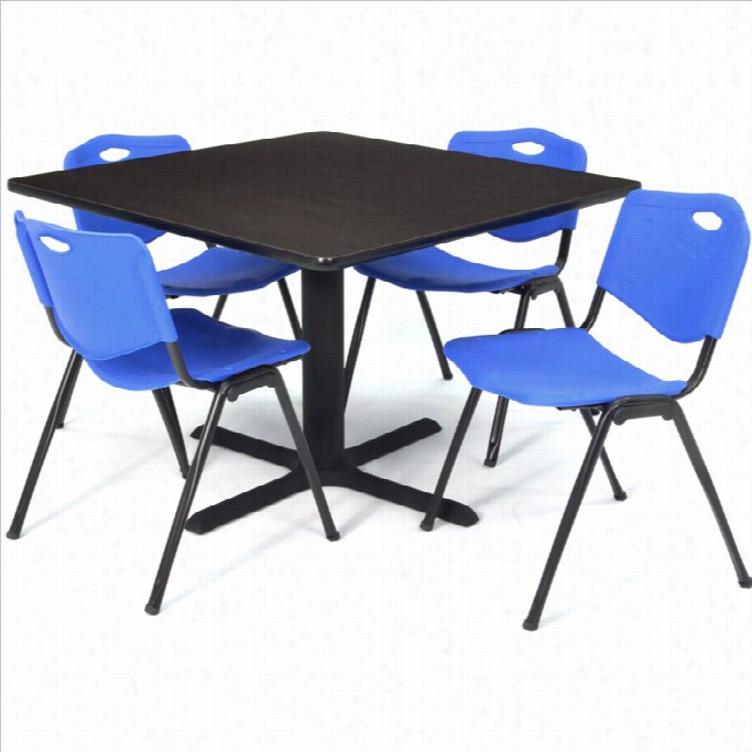 Regency Square Lunch Table And 4 Blue M Stwck Chairs In Mocha Walnt