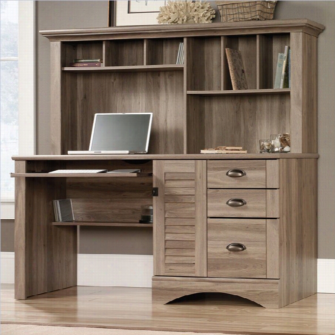 Sauder Arbor Virw Computer Desk With Hutch In Salt Oak