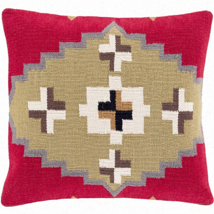 Surya Cotton Kilim Down Fill 29 Square Pillow In Red And Brown