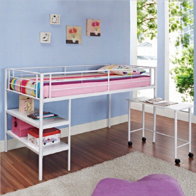 Walker Edison Doubled Loft Bed With Desk And Shelves In White