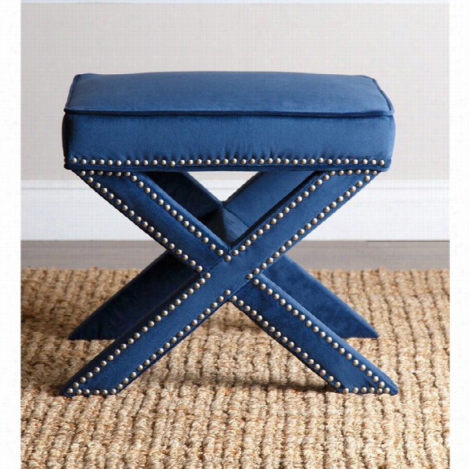 Abbyson Living Arc Tufted Nailhead Ottoman Bench In Blue