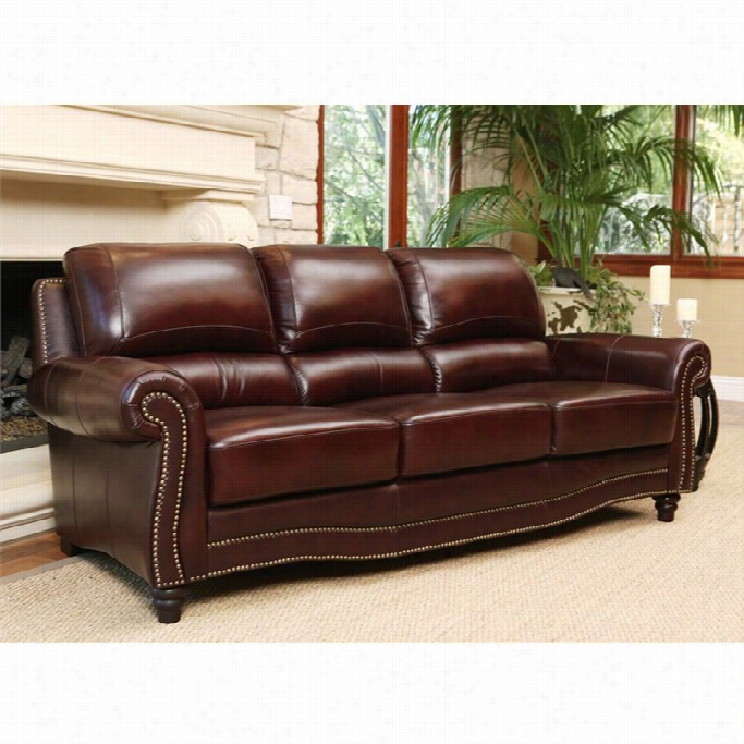 Abbyson Livelihood  Terbella Leather Sofa In Dark Burgundy