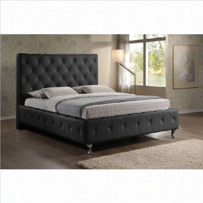 Baxton Studio Stella Crystla Tuftrd Queen Platform Bed With Upholstered Headboard In Black