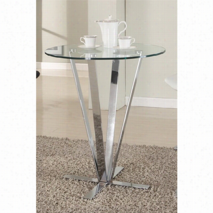 Chintaly Cortland Round Glass Top Ppub Table In Clear And Chrome