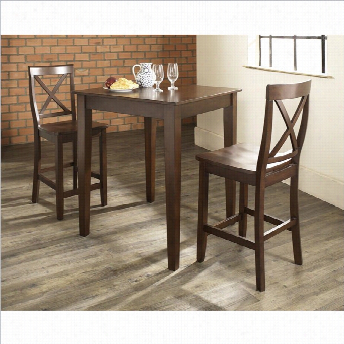 Crosley Furniture 3 Piece Pub Set With X-b Ack Stools In Vintage Mahogany