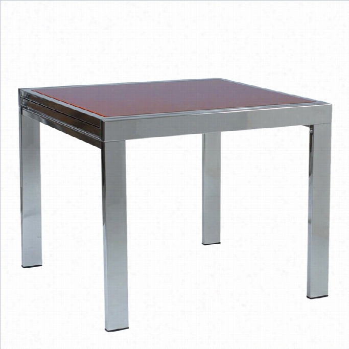 Eurosyle Du O Square/rectangular Extension Dinijg Table In Chrome And Red Glass