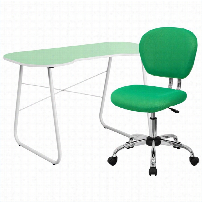 Flash Furniture Computer Esk And Swivel Chair In Green